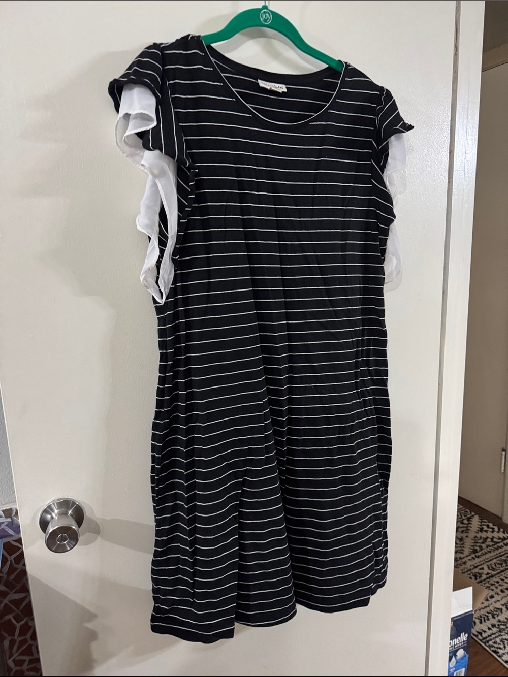 Maison Jules Black and White Striped Midi Dress